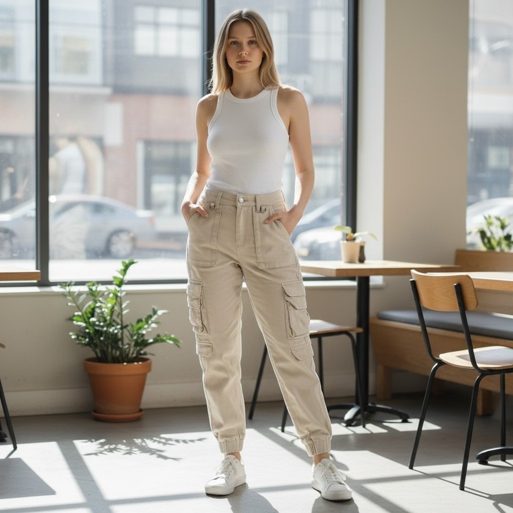 Windsor Cargo Joggers‎ Women S Beige High Rise Utility Streetwear Gorpcore